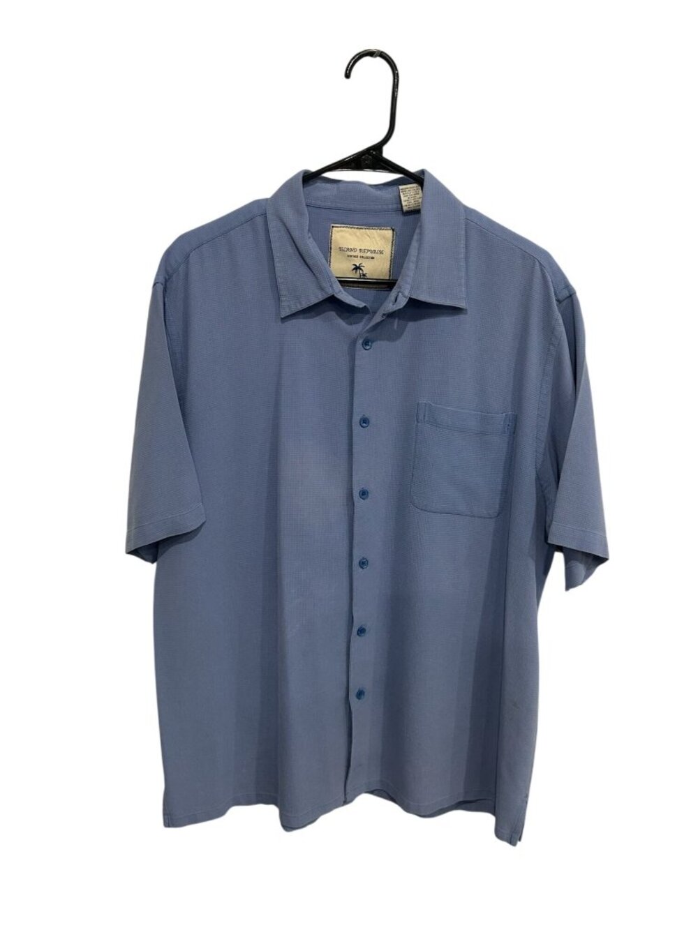 Island Republic XXL Blue Silk Short Sleeve Button Down Pocket Shirt Retro